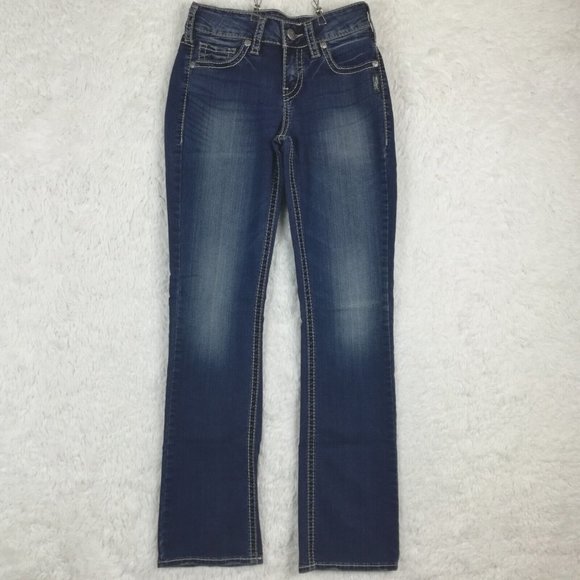 Silver Womens Jeans Suki Mid Slim Boot Cut Blue Denim Super Stretch Med Wash 27 - Picture 1 of 13